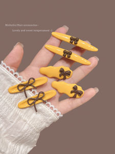 Korean Style Yellow Bow Hair Clip Womens 2025 New Side Parting Hair Clip Bangs Duckbill Clip Cute Hair Accessories
