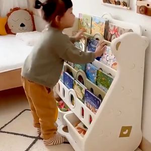 🦁TinyLion🦁 ชั้นวางหนังสือเด็ก ชั้นวางหนังสือ ลายหมี7ชั้น เพิ่มความหนาความแข็งแรง