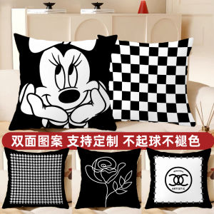 Luxurious Black White Geometric Modern Sofa Pillow Cover Mickey Mouse Cushion Case Simple Crystal Ultra Soft PP Cotton Filled