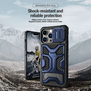 iPhone 14 / Pro / Max / Plus /+ - Nillkin Adventurer Magnetic Case Shock Resistant Impact Protection Sliding Camera Coverage Casing Full Anti Scratch Drop Proof Slip TPU Lanyard Hole Holder Corner airbag outdoor tough stylish Button fingerprint Stand