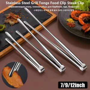 JIYAN2866 1Pcs 304 Stainless Steel Grill Tongs Non-Slip 7/9/12Inch Food Clip Durable Thickened BBQ Steak Clip Cooking Utensils