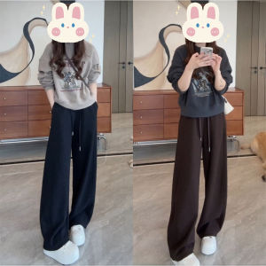 YINGKETUO | Fashional Casual Set Women Round Neck Fleece Printed Hoodie with Wide Leg Pants