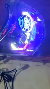 đèn pha bi cầu lên sẵn chóa kèm nguồn autu phassing cắm như zin cho xe wave 50cc 100cc 110cc