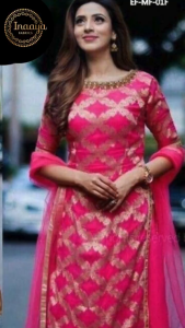 Heavy Rayon Gold Printed Dress With Skirt For Women