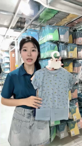 Bộ cộc tay cổ trụ họa tiết BENTY sang trọng chất mềm mịn mát quần áo trẻ em bé mặc đi chơi