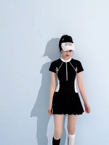 Đồ Bơi Nữ Bikini liền thân phối Trắng Xám bikini Quảng Châu đồ bơi tay ngắn bikini đi biển đồ học bơi Nes VNT06