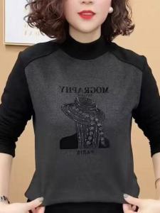 เสื้อเชิ้ตคอสูงครึ่งตัวผ้าเดอร์โมนิแอร์อุ่นๆ สำหรับผู้หญิง แฟชั่นฤดูใบไม้ร่วง/ฤดูหนาว ดีไซน์ใหม่ ประดับเพชร กระดุมแถวเดียว แขนยาว ปกติ