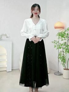 Womens Cotton Shirt Floral Embroidery Button Mid-Length Long Sleeve V-Neck Breathable Commute Style Autumn Fashion