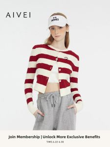 AIVEI | Vintage Heart Striped Knit Cardigan