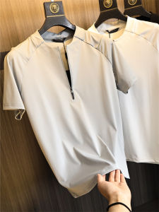 Áo Thun Nam Tay Ngắn Mùa Hè Ngoài Trời Phong Cách Thường Ngày Thoáng Khí Thấm Hút Ẩm Khóa Kéo Màu Trơn Thời Trang Quần Áo Thể Thao