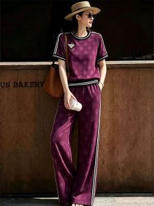 NUANPING | Retro Floral Print Anti-Aging Round Neck Top and Wide Leg Pants Set