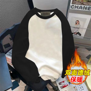 Áo Thun Dài Tay Cổ Tròn Thường Ngày Mùa Thu Đông Mới Về Phong Cách Mỹ Rộng Rãi Lót Lông Cừu Áo Nỉ Dệt Kim Thoáng Khí