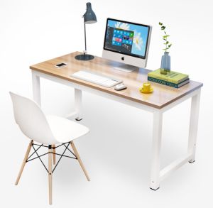 BLACK High Quality Modern Desk Study And Computer Table Solid Wood + Stainless Steel is Waterproof Scratch Proof Home Office Table(120/140*60*73CM)