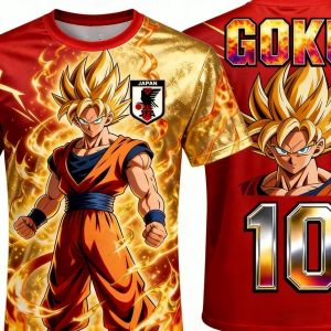 Bandai | Summer 2026 Dragon Ball Wukong Super Saiya 10 Football Suit Theme 3D Print Breathable Quick Drying T-shirt Adult Parent Top