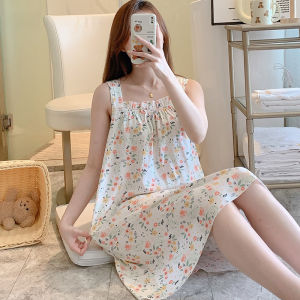 Summer Cotton Silk Sleep Dress Womens Loose Fit Off-Shoulder Home Clothes Thin Model Sweet Style plus Size Nightgown