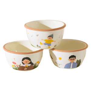 Ceramic Family of Four Cartoon Dinnerware Set Rice Bowl Kids Special Small Bowl Parent-Child Home Use Cute Style China