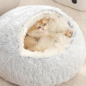 Lovinland Pet Winter Plush Cat Bed Round Cat Cushion Cat House 2 In 1 Warm Cats Basket Pet Dog Puppy Sleep Bag Kitten Shell Nest Kennel for Small Medium Dog Cats