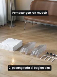 Mainland Rak Buku Minimalis Serbaguna Lemari Buku Plastik Rak Portable Roda Rak Pajangan HBE101