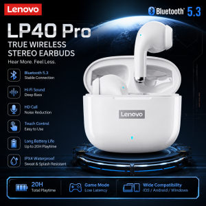 Lenovo | Lenovo LP40pro TWS Wireless Earbuds Bluetooth 5.3 HiFi Stereo Noise Reduction Sports Gaming Headphones for Running Travel Office