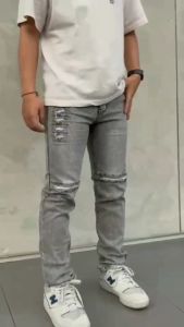 Celana Jeans Pria Sobek Ripped Tidak Tembus Grey Sandwash Destroy Terbaru