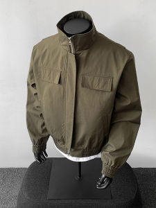 LIUBU | Military Green Stand Collar Flight Jacket Mens Fall American Short Style Workwear