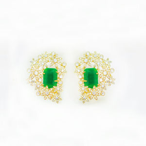 SEQUITO Classy Women Symmetric Heart Stud Earrings Prom Party Gold Color Jewelry Pave Setting Green Square Cut Flower AAA Cubic Zirconia SE1020