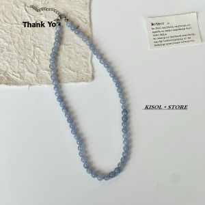 Summer Fresh Blue Crystal Natural Stone Beaded Necklace Elegant High-End Clavicle Chain Fashion Jewelry Korean Style Womens Accessory