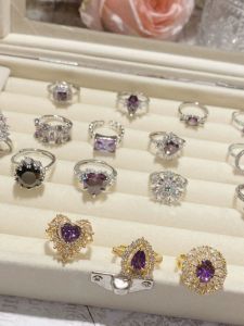 Elegant Vintage Crystal Ring for Women Sparkling Blue Purple Open Finger Ring Imitation Purple Spinel Finger Ring