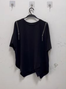 XITAO Asymmetrical Patchwork Zipper T-shirts Loose Show Thin Summer  Casual  Temperament All Match Top DMJ1179