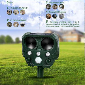 2025 Ultrasonic Cat Dog Repellant Waterproof Solar Power Ultrasonic Repellers Rechargeable for Orchard/Greenhouse/Vegetable Gard