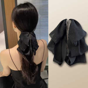 Elegant French Starry Sky Butterfly Knot Tassel Hair Clip Fashionable Black Simple Satin Tassel Hairpin Original Design Purple Rice Brand