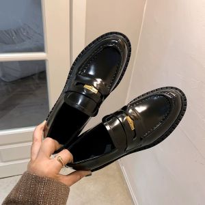 Leather British Style Womens Loafers Spring Autumn New Fashion Commuter Thick Bottom Flats Easy to Wear Casual round Toe