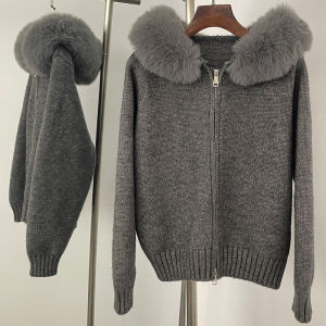 Áo Khoác Cardigan Lông Giả Nữ OFTBUY Tay Dài Cổ Tròn Khóa Kéo Chất Liệu Dệt Kim Áo Len Mùa Đông Phong Cách Y2k Áo Kiểu Công Sở