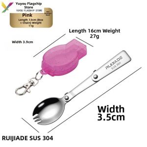Portable Travel Foldable 304 Stainless Steel Spork Extendable Spoon Fork Combination Compact Soup Spoon Utensils Dining Table