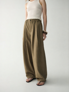 INSIS FEMME | Summer Linen Double Pleats Elastic Waist Wide Leg Casual Pants