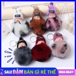 Móc Khóa Lông BABY PomPom Ngủ Dễ Thương Mềm Mịn - Móc Khóa Treo Balo Túi Xách Siêu Đáng Yêu