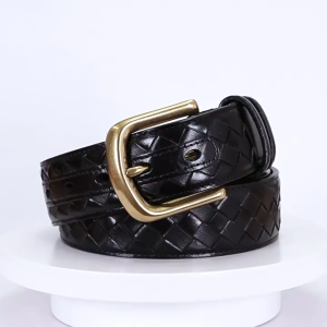 Thắt lưng nam da PU 2 lớp cao cấp vân sọc đầu khóa kim