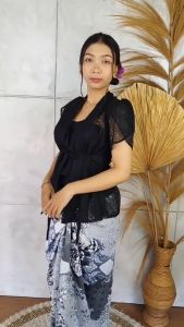 Setelan Kebaya Brokat Marissa Lengan Pendek Tumpuk dan Rok Lilit Bali Wisuda Modern Murah