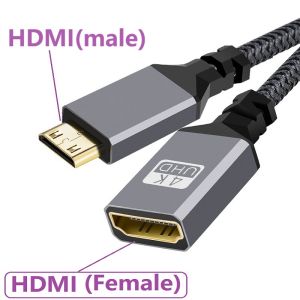 20CM 4K 60HZ Nylon Braid Gold HD V2.0 MINI MICRO HDMI Cable Male To HDMI Fmale Extension Cable For HDTV PS4 Projector