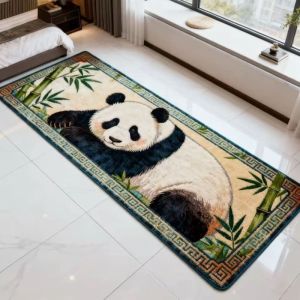 VIKAMA Chinese Style Giant Panda Runner Rug Washable and Non-Slip Bedside or Bay Window Mat Bedroom Carpet Home Decor