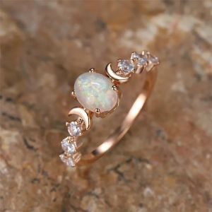 Huitan Xanh Dương/Trắng Giả Opal Mặt Trăng Nhẫn Nữ Thẩm Mỹ Cưới Ban Nhạc Lạ Mắt Quà Kỷ Niệm Tuyên Bố Trang Sức