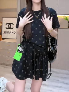 Summer New Design Short Sleeve Rhinestone Set Women Casual High Waist Shorts Skirt Two Piece Set Anti Aging Fashion Ensemble