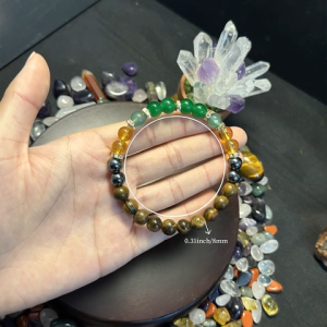 8mm Stone Green gold Money Bracelet for Men Women Health Wealth Elastic Wristband Gift Jewelry