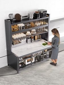 Modern Minimalist Kitchen Storage Rack Rock Plate Integrated Wall-Mounted Cabinet Multi-Function Home Use Furniture