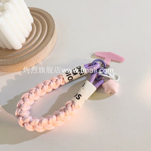 Pink Star Lanyard Weaved Nylon Mobile Phone Accessory Cute Girl Car Keychain Earphone Cover Anti-Lost Handheld Decorations