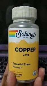 Solaray Copper 2mg 100 VegCaps Essential Trace Mineral Amino Chelated Cardiovascular Health Immunity