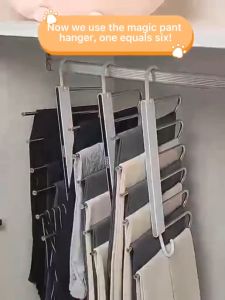 Ecoco Pants Hanger Organizer Non-slip Stainless Steel Foldable Pants Trousers Rack Space Saving