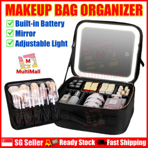 Makeup Case with Light & Mirror Black Standard Portable and Large Capacity Travel Cosmetic Train Case with Mirror Lights Adjustable Dividers Makeup Brushes Storage Organizer Black