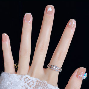 Nhựa Giả Móng Tay Ngắn Mới 2026 Mới Mới Mát Mẻ Xanh Lá Cây Tươi Mát Y2K Ngọt Ngào Mát Mẻ Dán Kim Cương Ngôi Sao Trái Tim Móng Tay