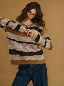 BANANA CICI | Special Yarn Design Color Block Long Sleeve Knit Sweater